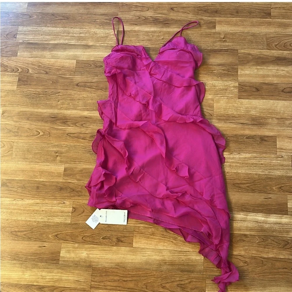 NWT Abercrombie All Over Ruffle Mini Dress Magenta Pink Sleeveless XS Tall XST - Picture 5 of 7